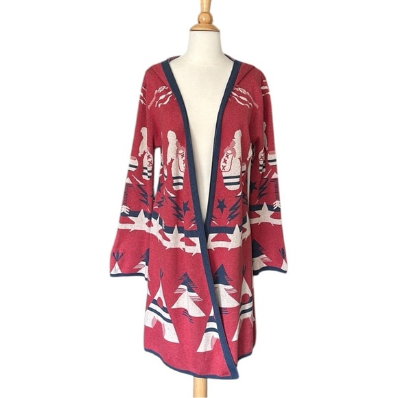TASHA POLIZZI Tribal Hooded Duster Cardigan Sweater Vintage Inspired Casual, M - Picture 1 of 16